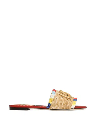 Dolce & Gabbana Raffia Flat Slides In Multi