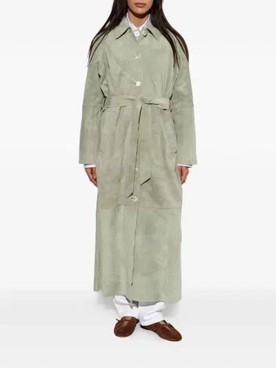 Samsoe & Samsoe Sarae Belted Suede Coat In Brown