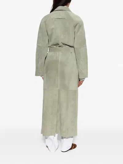 Samsoe & Samsoe Sarae Belted Suede Coat In Brown