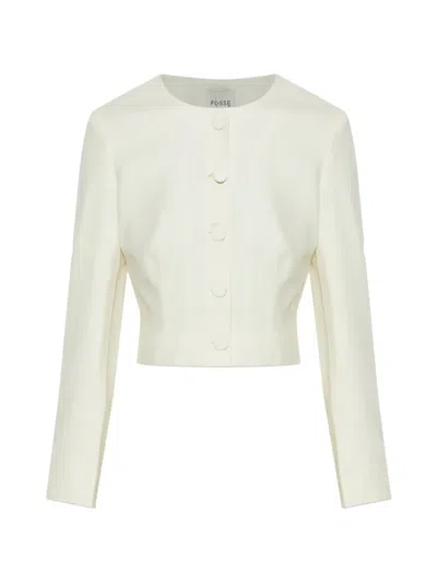Posse Elspeth Button-up Wool Cropped Jacket In White
