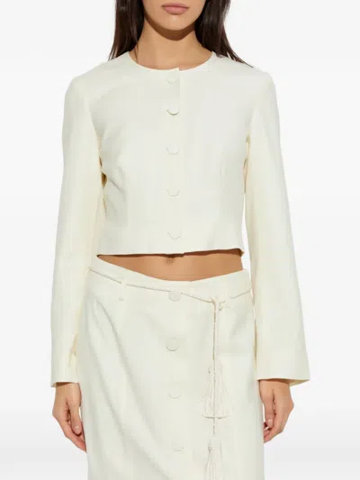Posse Elspeth Button-up Wool Cropped Jacket In White