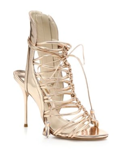 Sophia Webster Lacey Metallic Leather Lace-up Sandals In Gold