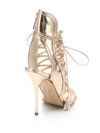 Shop Sophia Webster Lacey Metallic Leather Lace-up Sandals In Rose