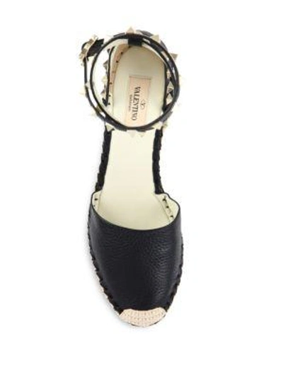 Shop Valentino Rockstud Leather D'orsay Espadrille Flats In Black-ivory