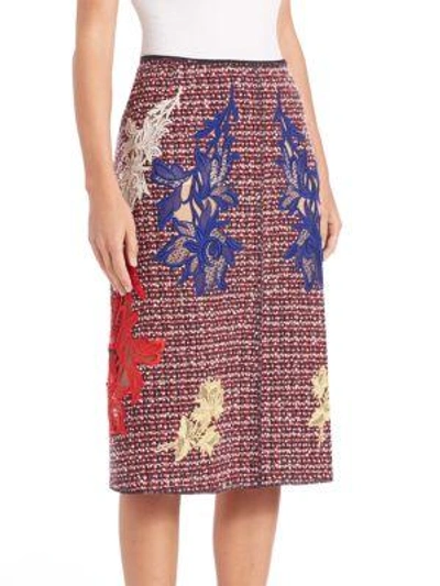 Shop Marc Jacobs Embroidered Tweed A-line Skirt In Red-multi