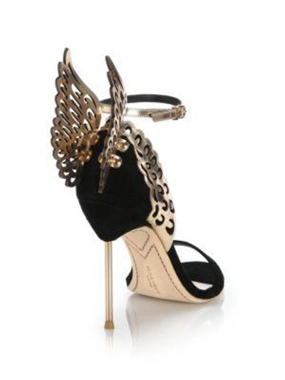 Shop Sophia Webster Evangeline Black Rose Suede & Metallic Leather Winged Sandals In Black-rose Gold