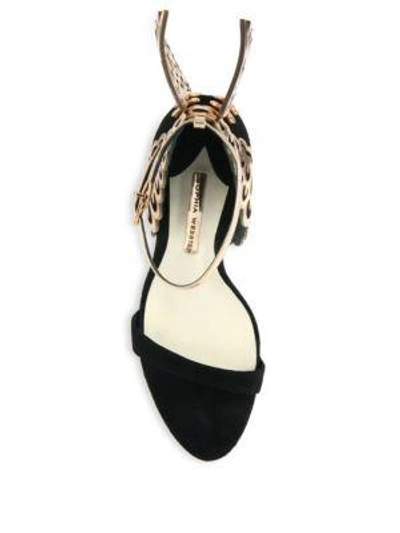Shop Sophia Webster Evangeline Black Rose Suede & Metallic Leather Winged Sandals In Black-rose Gold