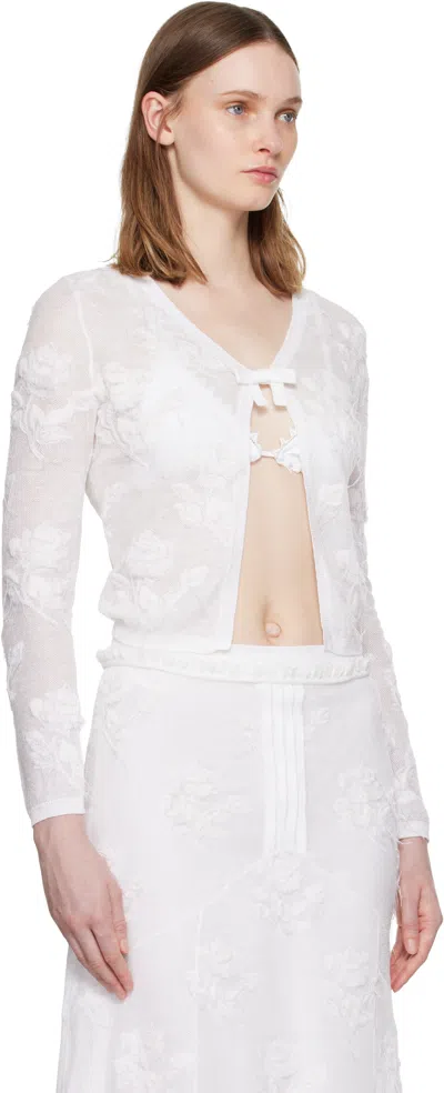 Shushu-tong White Threadwork Bow Cardigan In White