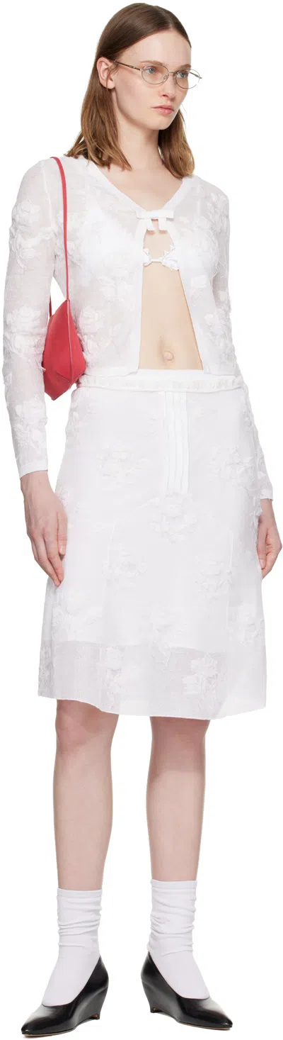 Shushu-tong White Threadwork Bow Cardigan In White