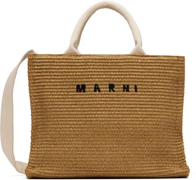 Marni Raffia-effect Small Tote Bag In Brown