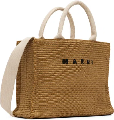Marni Raffia-effect Small Tote Bag In Brown