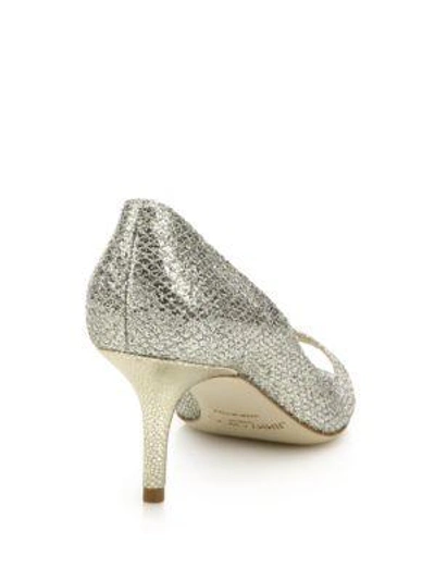 Shop Jimmy Choo Isabel 65 Glitter Peep Toe Pumps In Champagne