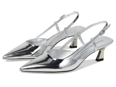 Stuart Weitzman Vinnie Metallic Kitten Slingback Pumps In Silver