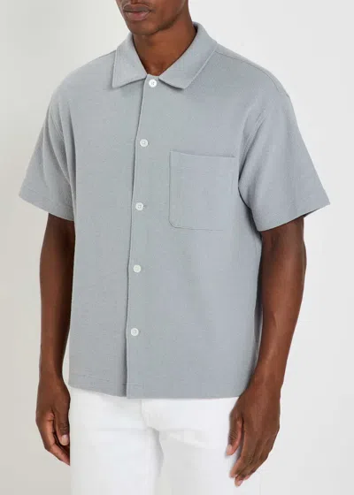 Frame Textured Stripe Short Sleeve Button-up Shirt In Gray