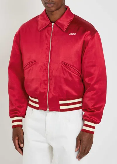 Second / Layer Second Layer Aces Embroidered Satin Bomber Jacket In Red
