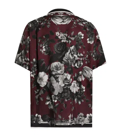 Dolce & Gabbana Bouquet Fiori Short Sleeve Notched Collar Shirt In Burgundy