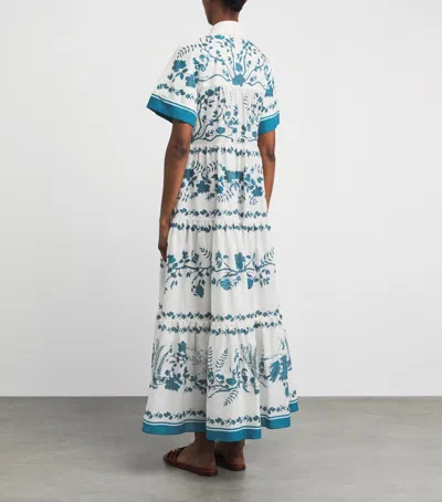 Erdem Womens Wild Fern Bot Dream Blue Botanical-print Tiered Cotton And Linen-blend Midi Shirt Dress In White