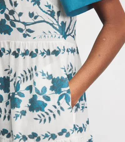 Erdem Womens Wild Fern Bot Dream Blue Botanical-print Tiered Cotton And Linen-blend Midi Shirt Dress In White
