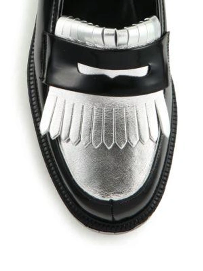 Shop Robert Clergerie Pastek Fringed Leather Platform Loafers In Black-silver
