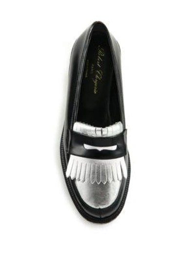 Shop Robert Clergerie Pastek Fringed Leather Platform Loafers In Black-silver