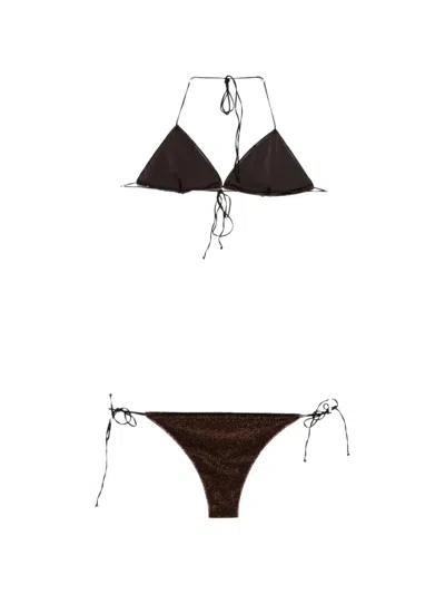 Oseree Glitter-effect Triangle Bikini In Brown