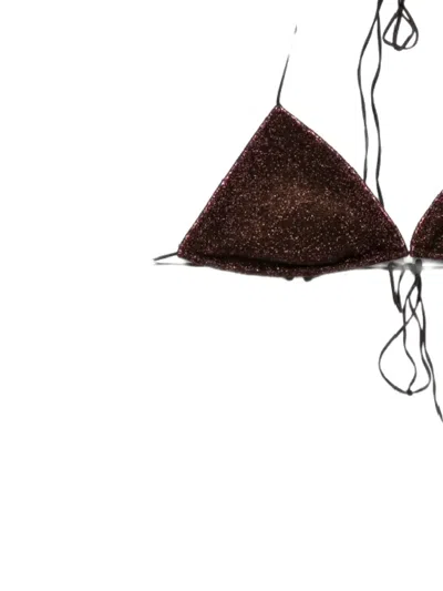 Oseree Glitter-effect Triangle Bikini In Brown