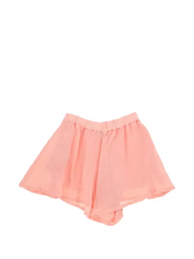 120% Lino Elasticated Flared Shorts In Pink