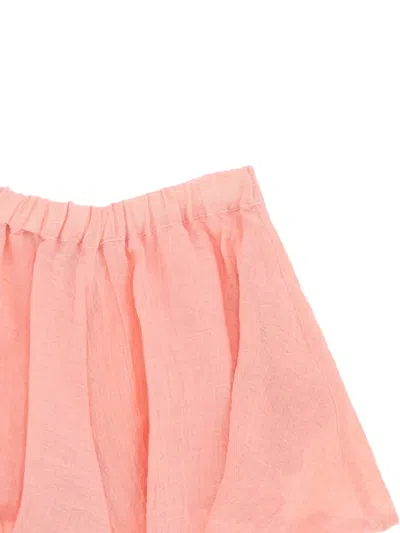 120% Lino Elasticated Flared Shorts In Pink