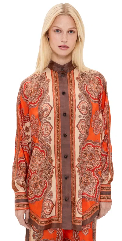 Zimmermann Tangerine Paisley-print Silk Habotai Mahon Dolman Shirt In Red