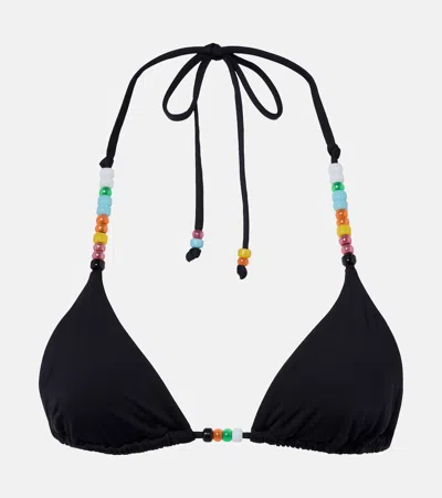 Staud Lido Embellished Triangle Bikini Top In Black