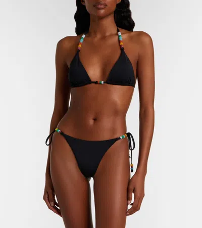Staud Lido Embellished Triangle Bikini Top In Black
