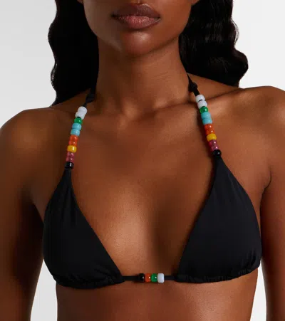 Staud Lido Embellished Triangle Bikini Top In Black