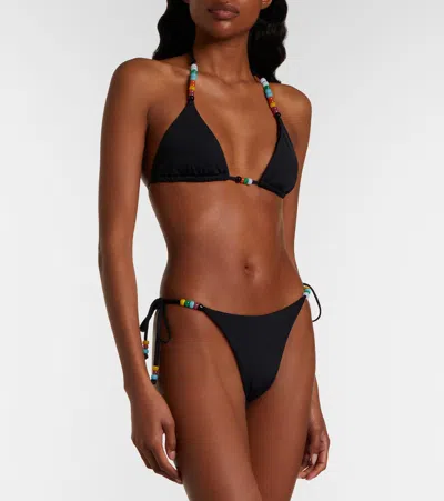 Staud Sisley Bead-embellished Bikini Briefs In Black