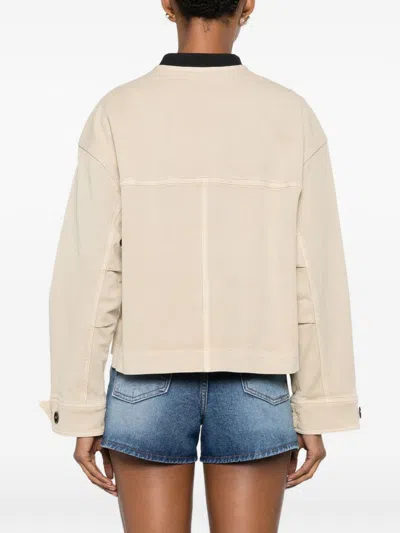 Closed Button-up Flap-pocket Jacket In Neutral