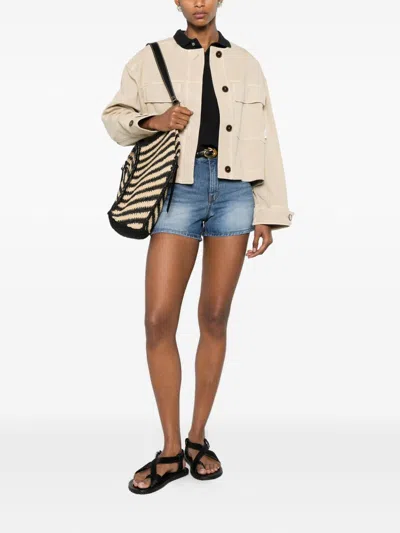 Closed Button-up Flap-pocket Jacket In Neutral