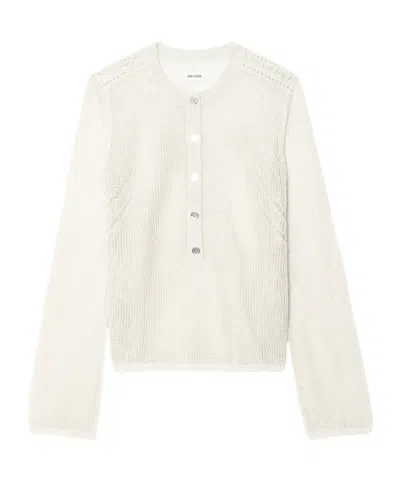 Zadig & Voltaire Womens Vanille Mandala Button-neck Cotton-blend Henley Jumper In Neutral