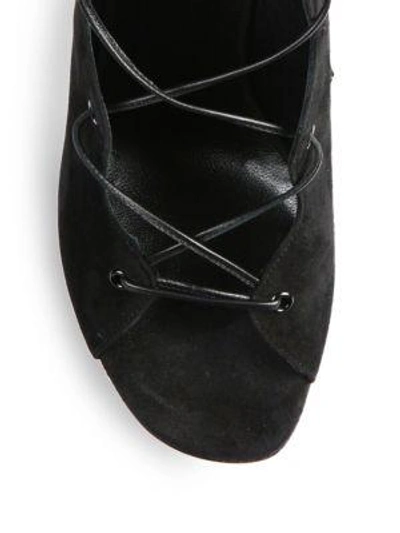 Shop Saint Laurent Babies Lace-up Suede Block Heel Sandals In Black