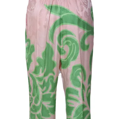 Etro Wide Printed Trousers In Silk Blend In Pink