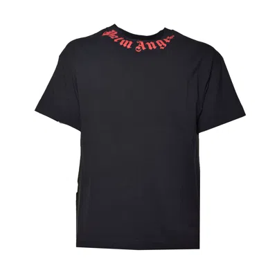 Palm Angels Neck Logo Regular Tee In Black