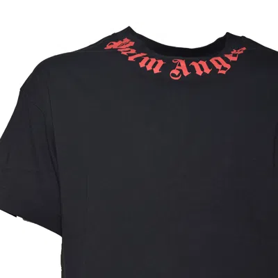 Palm Angels Neck Logo Regular Tee In Black