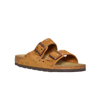 Birkenstock Arizona Rivets Studded Slide Sandal In Brown