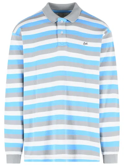 Erl Multicolor Long-sleeved Polo Shirt With Striped Motif In Cotton Man In Blue