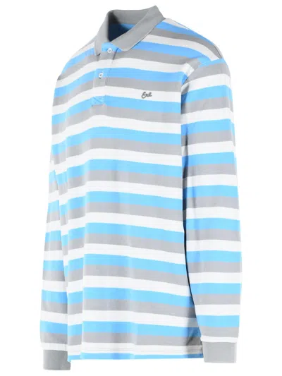 Erl Multicolor Long-sleeved Polo Shirt With Striped Motif In Cotton Man In Blue