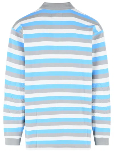 Erl Multicolor Long-sleeved Polo Shirt With Striped Motif In Cotton Man In Blue