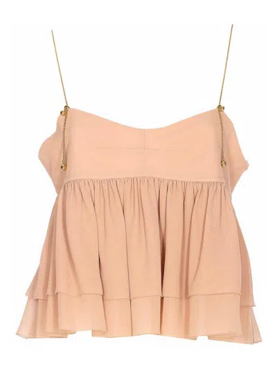 Chloé Tiered Ruffle Organic Silk Georgette Babydoll Top In Nude