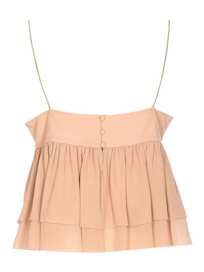 Chloé Tiered Ruffle Organic Silk Georgette Babydoll Top In Nude