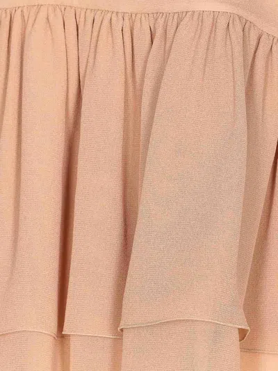 Chloé Tiered Ruffle Organic Silk Georgette Babydoll Top In Nude