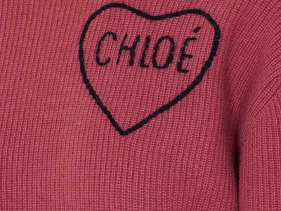Chloé Short And Fitting Pullover With Wool Logo In Pink