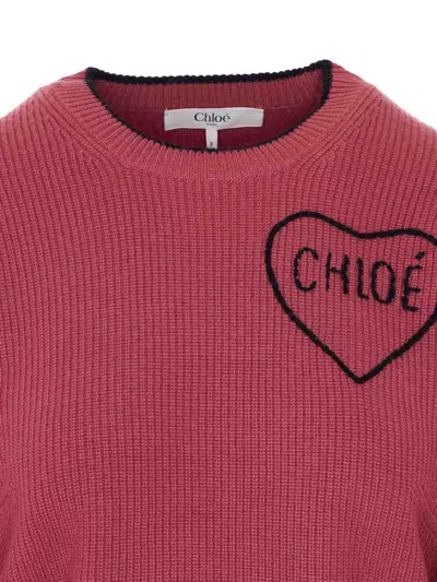 Chloé Short And Fitting Pullover With Wool Logo In Pink
