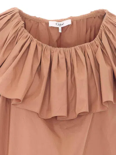 Chloé Ruffled Cotton Blouse With Drawstring Cuffs For Women In Brown